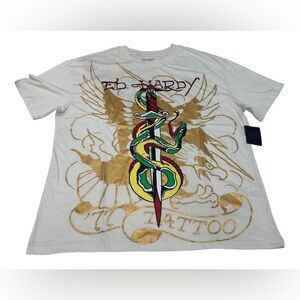 Ed Hardy Men's Short Sleeve T-Shirt eagle sword‎ snake Size L NWT